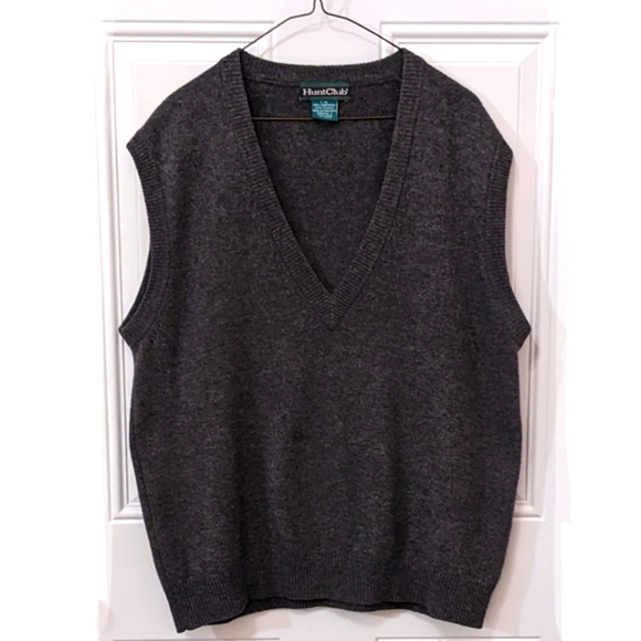 Vintage Lambswool Gray Knit V-neck Vest by Hunt Club, Large - Picture 1 of 6